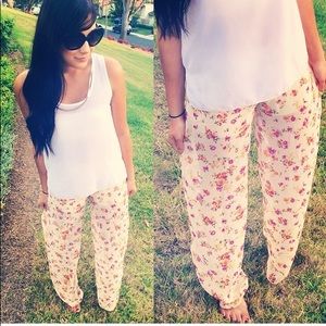 Floral sheer palazzo pants with nude shorts